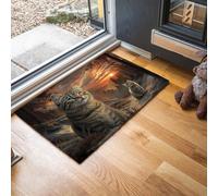 MLSOWM Felpudo Entrada Casa 90x150cm, Alfombrilla Gato Atigrado Antideslizante, Lavable Alfombra Puesta De Sol En El Bosque De Montaña para Puerta de casa, Entrada, Balcón, Pasillo, Marrón Cálido
