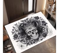MLSOWM Felpudo Entrada Casa Gótico Oscuro Alfombra Gris Plateado, 90x150cm | Tapete de Pelo Corto Calavera/Polilla, Antideslizante, Fácil Limpieza, Diseño Decorativo para Habitacion, Baño, Cocina