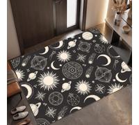 MLSOWM Felpudo Entrada Casa Místico Brujería Retro Alfombra Negro, 60x120cm | Tapete de Pelo Corto Carta Astrológica/Solar/Lunar, Antideslizante, Fácil Limpieza para Habitacion, Baño, Cocina
