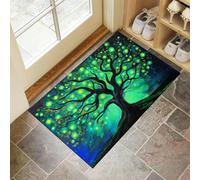 MLSOWM Felpudo Exterior e Interior, 60x90cm Alfombra Entrada Árbol Luciérnagas Antideslizante Lavable, Alfombrilla Botánica Absorbentes para Puerta de Casa, Pasillo, Cocina, Verde Fluorescente
