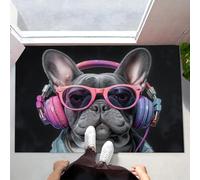 MLSOWM Felpudo Exterior e Interior, 60x90cm Alfombra Entrada Bulldog Francés Antideslizante Felpudo Animales Geniales Lavable, fácil de Limpiar para Puerta de casa, balcón, jardín, Negro