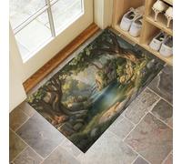 MLSOWM Felpudo Exterior e Interior, 80x120cm Alfombra Entrada Arroyo Bosque Antideslizante Felpudo Reino Secreto Dibujos Animados Lavable, para Puerta de casa, balcón, jardín, Amarillo Verdoso
