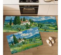 MLSOWM Juego de 2 Alfombras de Cocina Campos Rurales Tapetes de Cocina Paisajes Pastorales Antideslizantes y Lavables Alfombra de Piso para Pasillo Entrada lavandería, 40x60cm+40x120cm, Verde