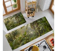 MLSOWM Juego de 2 Alfombras de Cocina Hojas De Palma De Coco Tapetes de Cocina Selva Tropical Antideslizantes y Lavables Alfombra de Piso para Pasillo Entrada lavandería, 43x75cm+43x150cm, Verde