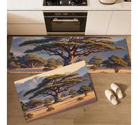 MLSOWM Juego de 2 Alfombras de Cocina Naturaleza Salvaje Y Bosque Alfombras y Tapetes de Cocina Sabana Antideslizantes y Lavables Felpudos para Entrada Pasillo y Lavadero, 43x75cm+43x150cm, Marrón