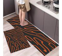 MLSOWM Juego de 2 Tapetes de Cocina Antifatiga Curva Abstracta Alfombra de Cocina de Antideslizante Lavable Rayas De Cebra para Entrada, Comedor y Escritorio de Pie, 43x75cm+43x120cm, Color Naranja