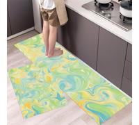 MLSOWM Juego de 2 tapetes de Cocina Arte Fluido Abstracto Antideslizantes y Lavables, Alfombras de Cocina Mármol Acuarela Alfombra de Piso para Pasillo Entrada lavandería, 50x80cm+50x150cm