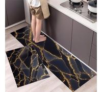 MLSOWM Juego de 2 tapetes de Cocina Lujo Italiano Asequible Antideslizantes y Lavables, Alfombras de Cocina Mármol Agrietado Alfombra de Piso para Pasillo Entrada lavandería, 50x80cm+50x150cm