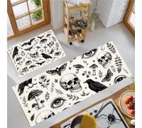 MLSOWM Juego de 2 tapetes de Cocina Retro Oscuro Antideslizantes y Lavables, Alfombras de Cocina Cuervo, Ojo, Murciélago Alfombra de Piso para Pasillo Entrada lavandería, 40x60cm+40x120cm