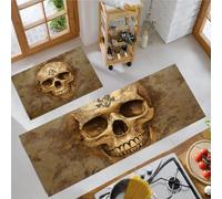 MLSOWM Juego de 2 tapetes de Cocina Tema De Terror Antideslizantes y Lavables, Alfombras de Cocina Cráneo Antiguo Y Deteriorado Alfombra de Piso para Pasillo Entrada lavandería, 40x60cm+40x120cm
