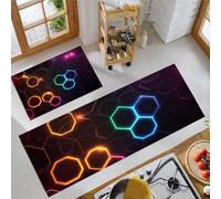 MLSOWM Juego de Alfombra de Cocina Antideslizante Lavable, Alfombras de Piso Hexágono De Neón Tapetes de Cocina Anti-Fatiga Futurista para Pasillo, Comedor y Entrada, Púrpura Neón