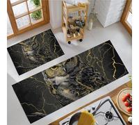 MLSOWM Juego de Alfombra de Cocina de 2 Piezas Antideslizante Lavable, Alfombras de Piso Búho Tapetes de Cocina Anti-Fatiga Grieta del Rayo para Pasillo, Comedor y Entrada, Gris Carbón