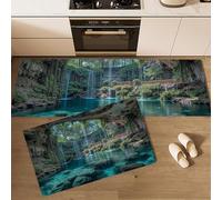 MLSOWM Juego de Alfombras de Cocina, 2 Piezas Alfombrillas de Corredor Cuevas Tropicales Antideslizantes Tapetes de Cocina Secretos Naturales para Lavandería, Entrada y Pasillo, 40x60cm+40x120cm