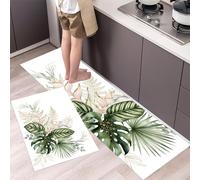MLSOWM Juego de Alfombras de Cocina, 2 Piezas Alfombrillas de Corredor Monstera Deliciosa Tropical Antideslizantes Tapetes de Cocina Acuarela Lujo para Lavandería, Entrada y Pasillo, 40x60cm+40x120cm