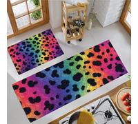 MLSOWM Juego de Alfombras de Cocina, 40x60cm+40x120cm Alfombra Pasillo Artístico Ensueño Alfombra de Piso Manchas Leopardo Tapete de Cocina Antideslizantes para Pasillo, Comedor y Entrada, Púrpura