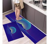 MLSOWM Juego de Alfombras de Cocina Antideslizantes de 2 Piezas, Tapetes de Cocina Estilo Futurista Alfombras de Corredor Rayo Semicircular para Pasillo, Comedor y Entrada, 40x60cm+40x120cm, Índigo