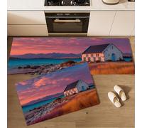 MLSOWM Juego de Alfombras de Cocina Antideslizantes, Puesta Sol sobre Montañas Nevadas gos. Tapetes de Cocina Paisajes Rurales Nueva Zelanda Felpudos Máquina para Cocina, Fregadero, 43x75cm+43x150cm