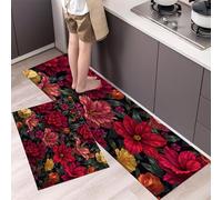 MLSOWM Juego de Alfombras de Cocina Antideslizantes, Tapetes de Cocina Iris Alfombra de Piso Estilo Retro Pintado A Mano Resistente al Aceite para Comedor, Fregadero, Lavadero, 40x60cm+40x120cm