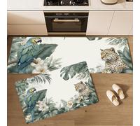 MLSOWM Juego de Alfombras de Cocina Antideslizantes, Tapetes de Cocina Loros, Guepardos Alfombra de Piso Selva Americana Retro Resistente al Aceite para Comedor, Fregadero, Lavadero, 43x75cm+43x150cm