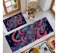 MLSOWM Juego de Alfombras de Cocina Estilo Grafiti Pop De Ciencia Ficción Antideslizantes | Tapetes de Cocina Astronauta Esqueleto Antideslizante, Absorbente para Entrada y Oficina, 40x60cm+40x120cm