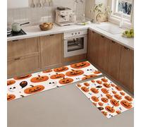 MLSOWM Juego de Alfombras de Cocina Lindo Estilo Minimalista Antideslizantes | Tapetes de Cocina Fantasmas Y Calabazas Antideslizante, Absorbente para Entrada y Oficina, 40x60cm+40x120cm