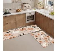 MLSOWM Juego de Alfombras de Cocina Lindo Halloween Antideslizantes | Tapetes de Cocina Osito Calabaza, Fantasma Antideslizante, Absorbente para Entrada y Oficina, 40x60cm+40x120cm