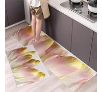 MLSOWM Juego de Alfombras de Cocina Pluma de 2 Piezas, Almohadillas y Tapetes de Cocina Antideslizantes y Lavables Textura De Brillo Dorado Alfombra de Piso para Pasillo Entrada 40x60cm+40x120cm Rosa