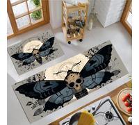 MLSOWM Juego de Alfombras de Cocina Runas Místicas Antideslizantes Alfombrillas Polilla Calavera Absorbentes, Alfombras y Tapetes de Cocina Lavable para Lavadero Comedor, 40x60cm+40x120cm