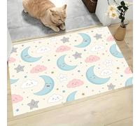 MLSOWM Tapete Entrada Casa Tema De Buenas Noches Ultra Fina 90x150cm | Felpudo de Perfil Bajo Suave, Alfombra de Bienvenida Luna, Estrellas, Nubes para Patio, Porche y Puerta, fácil de Limpiar, Crema