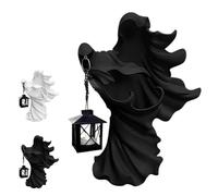 Mlthcig Ghost of Darkness with Lantern, Halloween Faceless Ghost Statue, Faceless Resin Sculpture, Decoration Scary Hell Messenger, Cracker Barrel for Home Room Desk Garden Yard Outdoor Decor(Negro)