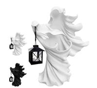 Mlthcig Ghost of Darkness with Lantern, Halloween Faceless Ghost Statue, Faceless Resin Sculpture, Decoration Scary Hell Messenger, Cracker Barrel for Home Room Desk Garden Yard Outdoor Decor(Blanco)