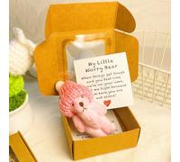 Mlthcig Little Bear in Box, My Little Worry Bear in a Box, Pocket Bears Hug, Handmade Mini Plush Teddy Bears with Hat, Send a Friend Stuffed Animals Sympathy Gift with Inspirational Card(Pink)