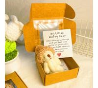 Mlthcig Little Bear in Box, My Little Worry Bear in a Box, Pocket Bears Hug, Handmade Mini Plush Teddy Bears with Hat, Send a Friend Stuffed Animals Sympathy Gift with Inspirational Card(Blanco)