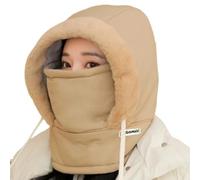 Mlthcig Plush-Lined Thickened Thermal Hat with Face Mask for Men and Women Windproof Fleece Balaclava Winter Ski Cold Warm Scarf(Caqui)