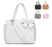 Mlthcig Smart Crush Bow Tote Fluffy & Lightweight Crush Bow Pink Quilted Bags for Women Work Shoulder Handbag(Blanco)