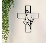 Mlthcig Spiritual Home Decor Cross with Praying Hands, Metal Cross Wall Decors, Elegant Metal Christian Heart Walls Art, Sacred Hearts and Praying Hand, Inspirational Decorative Sculptures(1pc)