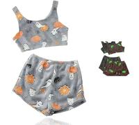 Mlthcig Spooky Vest Pajama Set Halloween Season Wide Leg Shorts Pj Set Luminous Fuzzy Sleeveless Pumpkin Printed Pajamas(Dark gray,Small)