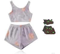 Mlthcig Spooky Vest Pajama Set Halloween Season Wide Leg Shorts Pj Set Luminous Fuzzy Sleeveless Pumpkin Printed Pajamas(Light purple,Small)