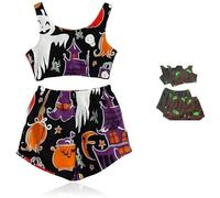 Mlthcig Spooky Vest Pajama Set Halloween Season Wide Leg Shorts Pj Set Luminous Fuzzy Sleeveless Pumpkin Printed Pajamas(Deep purple,Small)