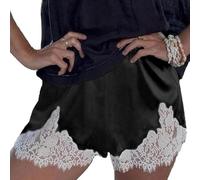 Mlthcig Women Silk Lace Shorts Satin Elastic Waist Lace Trim Mini Shorts Silk Patchwork Lounge Underwear Sleep Fish Net Sexy(Negro,M)