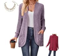 Mlthcig Womens Long Cardigan Lightweight Sweater Long Sleeve Open Front Casual Knit Sweaters with Pockets Jacket Cozy Light(Purple,M)