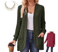 Mlthcig Womens Long Cardigan Lightweight Sweater Long Sleeve Open Front Casual Knit Sweaters with Pockets Jacket Cozy Light(Verde,M)