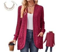 Mlthcig Womens Long Cardigan Lightweight Sweater Long Sleeve Open Front Casual Knit Sweaters with Pockets Jacket Cozy Light(Red,XXL)
