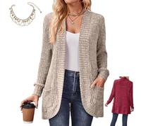 Mlthcig Womens Long Cardigan Lightweight Sweater Long Sleeve Open Front Casual Knit Sweaters with Pockets Jacket Cozy Light(Apricot Color,S)