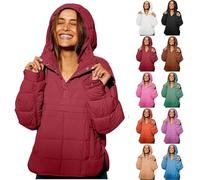 Mlthcig Women's Oversized Hooded Puffer Quilted Pullover Jacket Lightweight Long Sleeve Padded Hooded Oversize(Red,XXL)