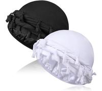 MLTUARG 2 turbantes sedosos con forro de satén para hombres con correas largas giratorias, turbante halo para hombre, bufanda para la cabeza para el cabello, Negro+Blanco, 1 Count (Pack of 2)