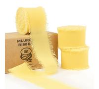 Mlurcu Cinta de gasa amarilla de 1 pulgada x 21 yardas, hecha a mano, cinta de seda de gasa deshilachada, cinta amarilla crema para envolver regalos, invitaciones de boda, ramos de flores de novia