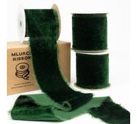 Mlurcu Cinta de terciopelo verde oscuro de 5 cm de ancho, deshilachada, vintage, hecha a mano, seda para árbol de Navidad, envoltura de regalos, invitaciones de boda, ramo de flores de novia