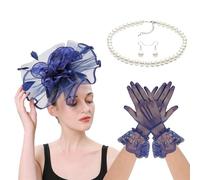 MLWSKERTY 1920s Feathered Veil Headband Necklace Earring Gloves 1920s Costume Accessories Set for Women Halloween Wedding Proms Gothic Role Play Accessories