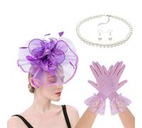 MLWSKERTY 1920s Feathered Veil Headband Necklace Earring Gloves 1920s Costume Accessories Set for Women Halloween Wedding Proms Gothic Role Play Accessories